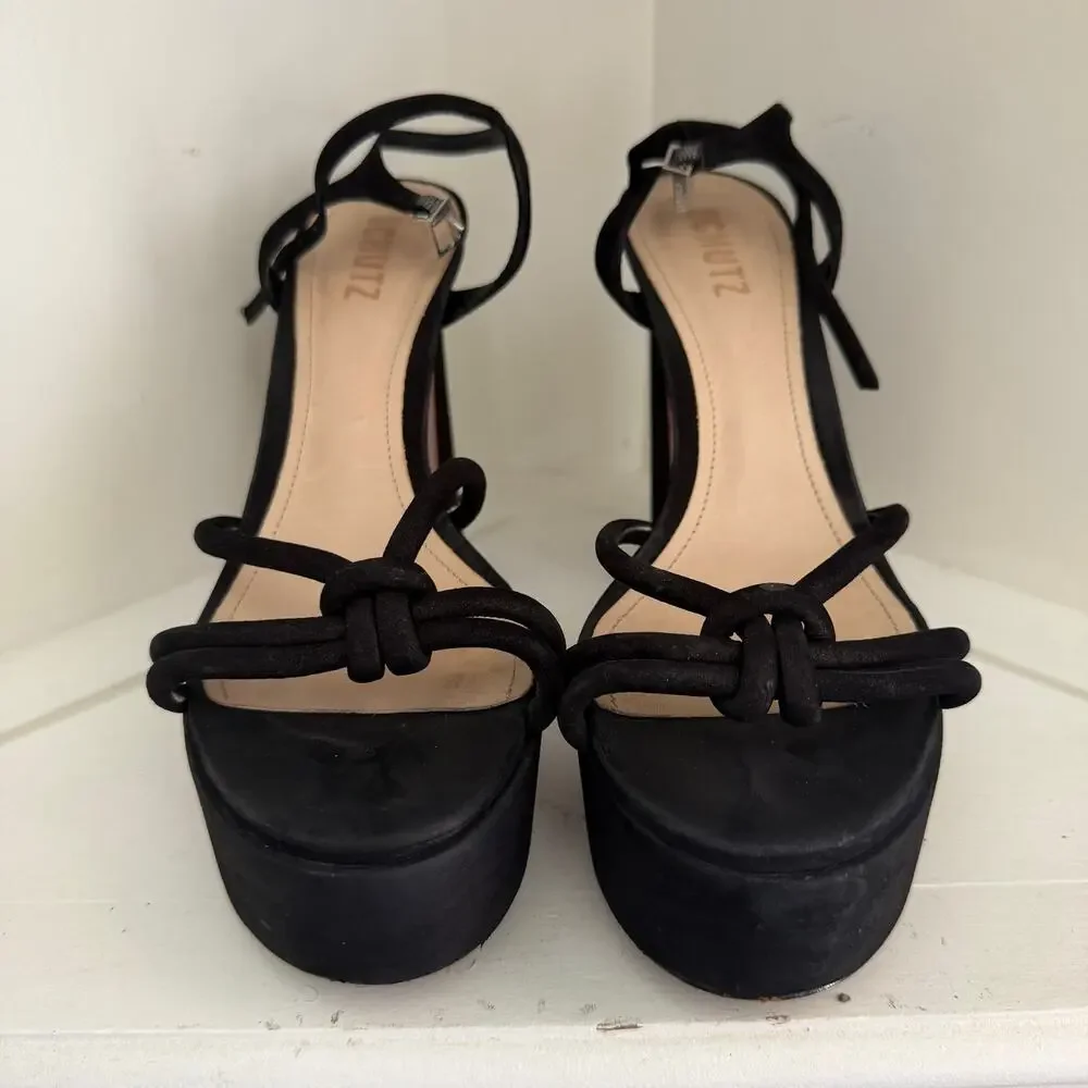 Schutz black strappy platform heels